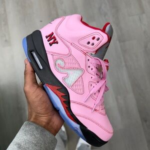 Pink and Red High-Top Sneakers